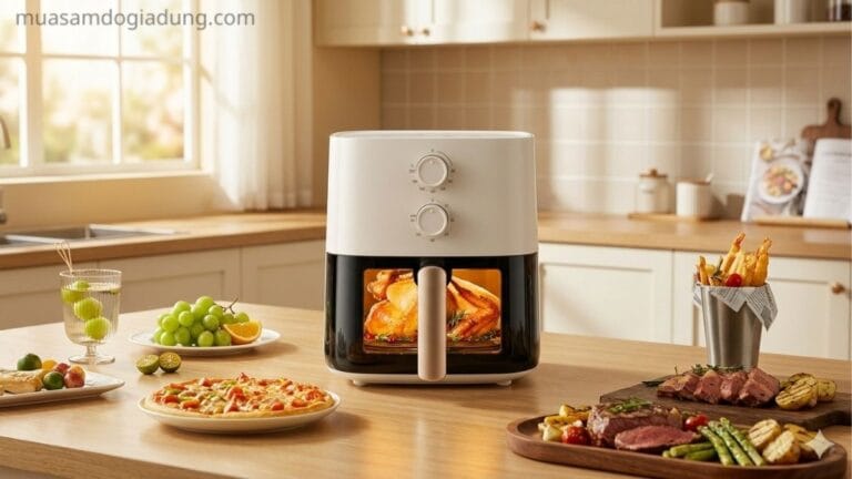 Nồi chiên không dầu 5L đặt trong không gian bếp gia đình thực tế