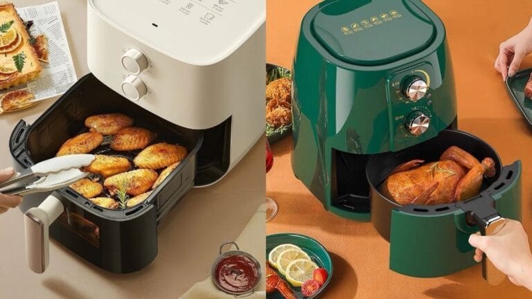 Ảnh so sánh dung tích nồi chiên không dầu 7 L và 5,5 L.