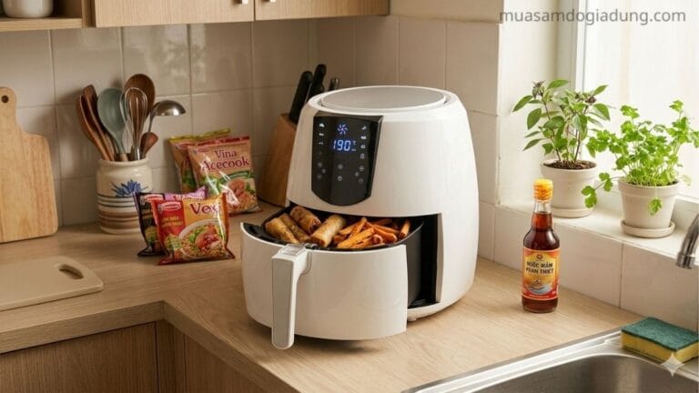 Nồi chiên không dầu Lock&Lock bảng điều khiển cảm ứng sử dụng thực tế trong bếp gia đình