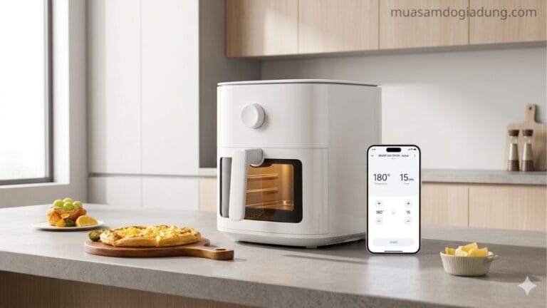 Nồi chiên không dầu Xiaomi kết nối ứng dụng Mi Home điều khiển bằng điện thoại trong bếp hiện đại