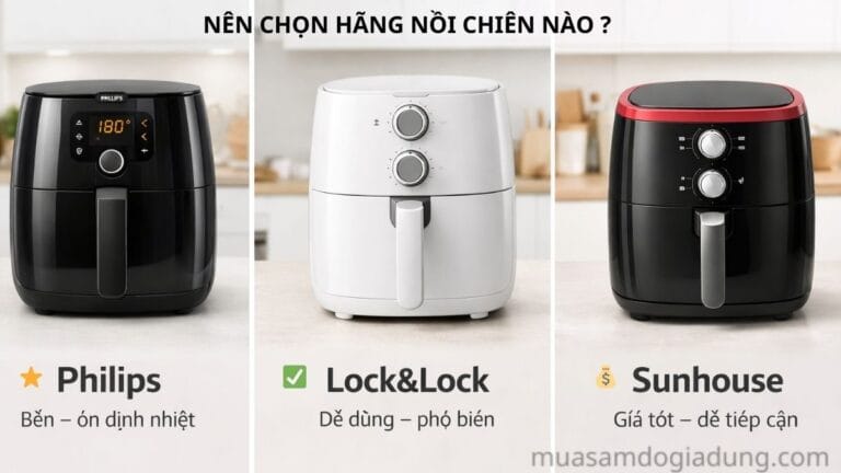 so sánh các hãng nồi chiên không dầu philips lock&lock sunhouse