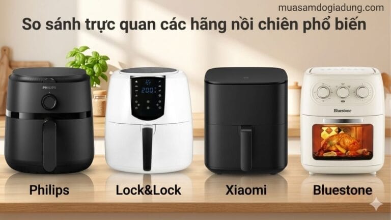 So sánh các thương hiệu nồi chiên không dầu phổ biến như Philips Lock&Lock Xiaomi và Bluestone