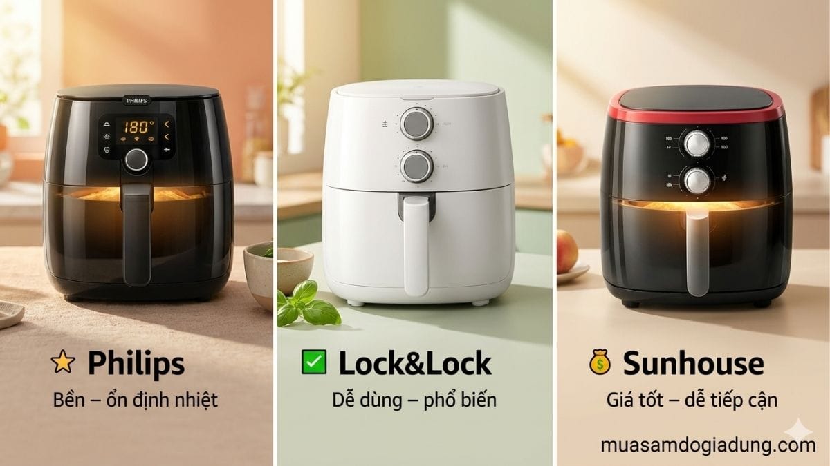 so sánh nồi chiên không dầu theo dung tích 3L 5L 7L 10L loại nào phù hợp gia đình