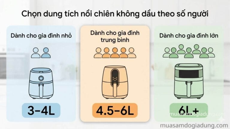 cách chọn dung tích nồi chiên không dầu theo số người
