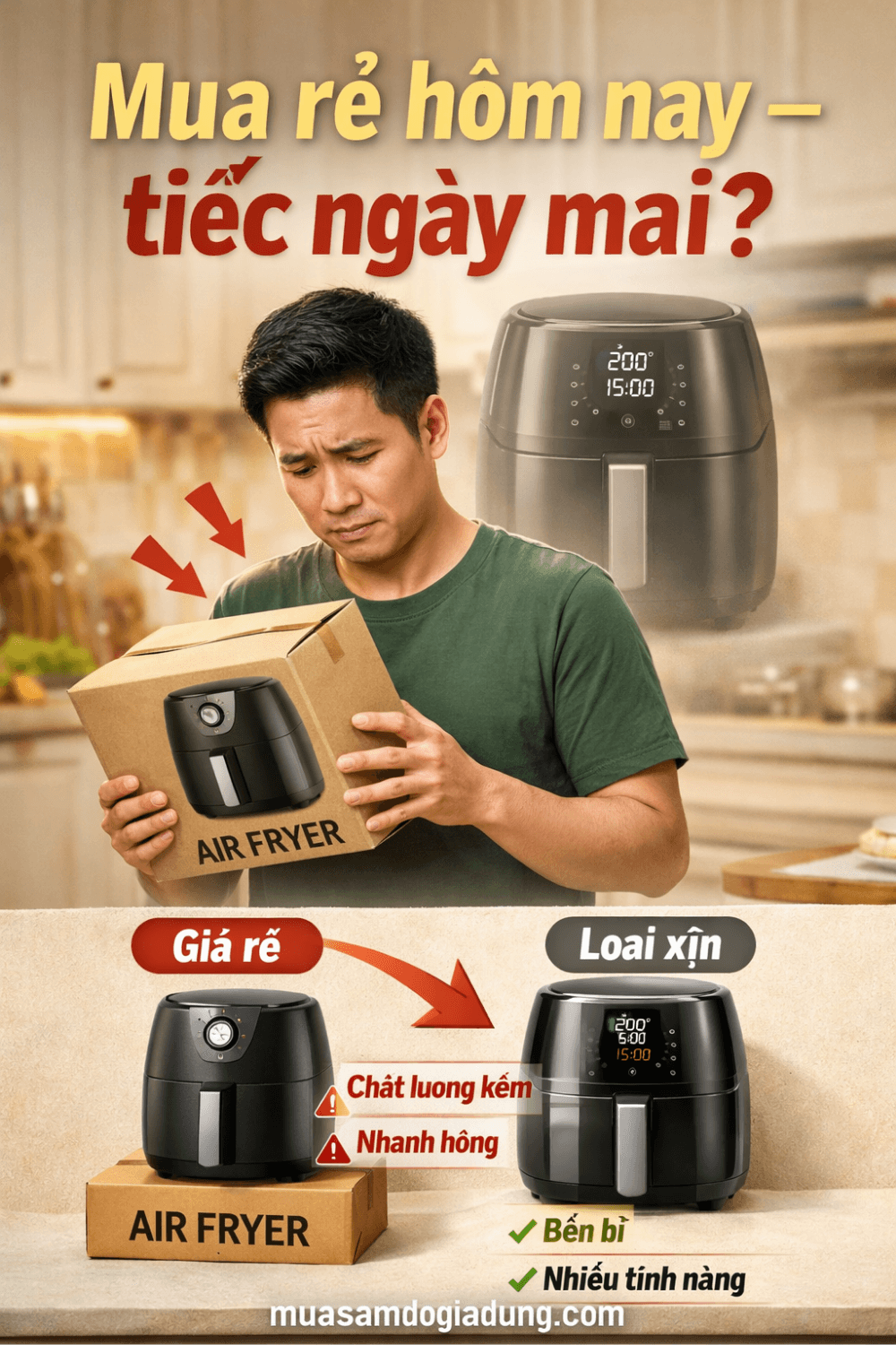 Có nên mua nồi chiên không dầu giá rẻ không? Review sự thật về chất lượng và độ bền nồi chiên giá rẻ