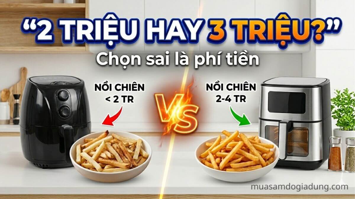 so sánh nồi chiên không dầu 2 triệu và 3 triệu có đáng mua không