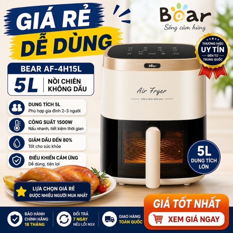 Nồi chiên không dầu Bear AF-4H15L 5L giá rẻ cho gia đình nhỏ