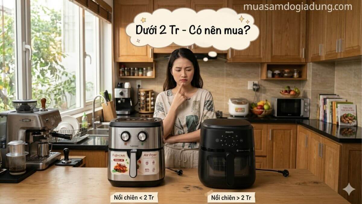 nồi chiên không dầu dưới 2 triệu có đáng mua không so sánh giá rẻ và tầm trung