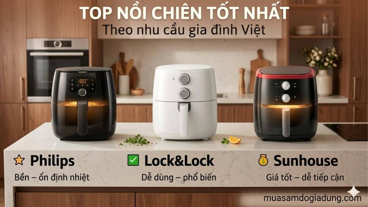 Top nồi chiên không dầu tốt nhất hiện nay theo nhu cầu gia đình Việt