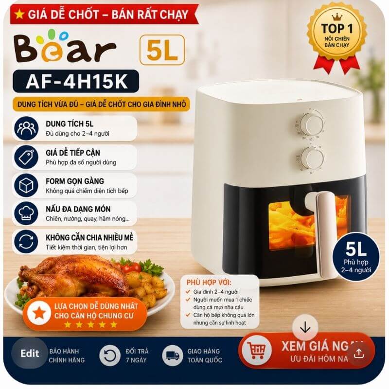 Nồi chiên không dầu Bear AF-4H15K 5L