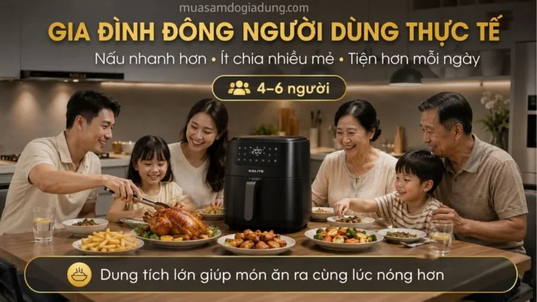 Gia đình dùng nồi chiên không dầu dung tích lớn