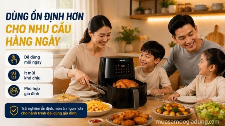 Gia đình sử dụng nồi chiên không dầu Philips hằng ngày trong căn bếp hiện đại