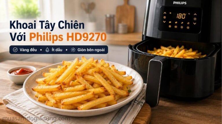 Khoai tây chiên bằng nồi chiên không dầu Philips HD9270 vàng đều và giòn bên ngoài