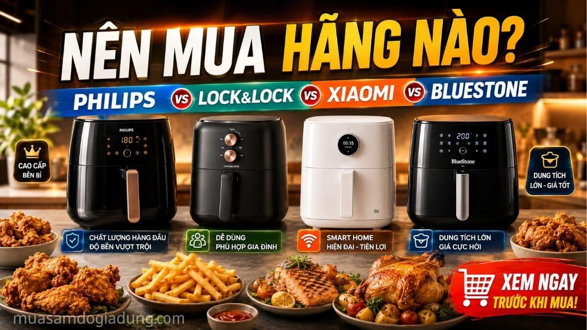 Nên mua nồi chiên không dầu hãng nào Philips Lock&Lock Xiaomi BlueStone