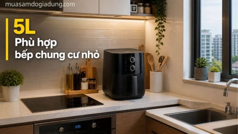 Nồi chiên không dầu 5L phù hợp cho căn bếp chung cư nhỏ của gia đình 4 người