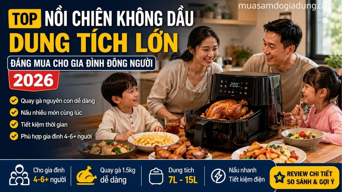 Nồi chiên không dầu dung tích lớn cho gia đình đông người