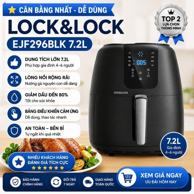 Nồi chiên không dầu Lock&Lock 7.2L EJF296BLK