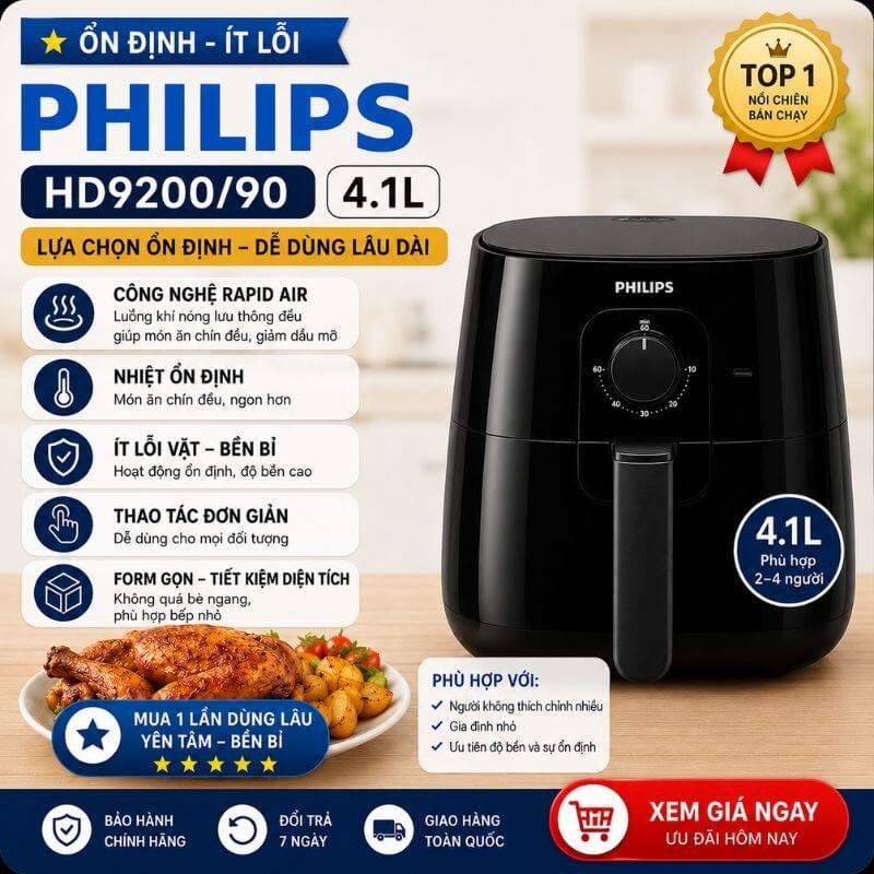 Nồi chiên không dầu Philips HD9200 4.1L