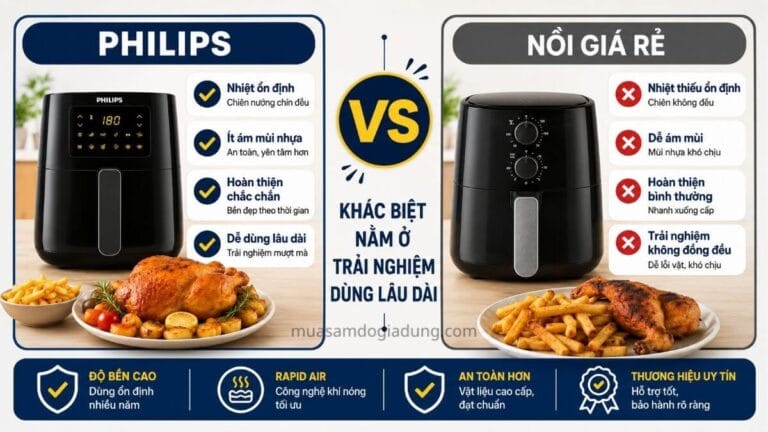 So sánh nồi chiên không dầu Philips và nồi chiên giá rẻ thực tế