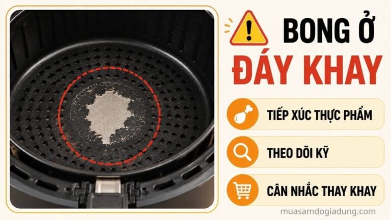 Bong chống dính ở đáy khay nồi chiên không dầu tại vùng tiếp xúc trực tiếp với thực phẩm