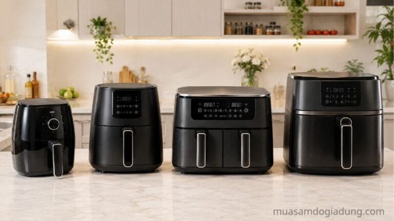 Các mẫu nồi chiên không dầu bán chạy với nhiều dung tích và thiết kế khác nhau trên thị trường