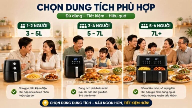 Cách chọn dung tích nồi chiên không dầu phù hợp theo số lượng thành viên trong gia đình