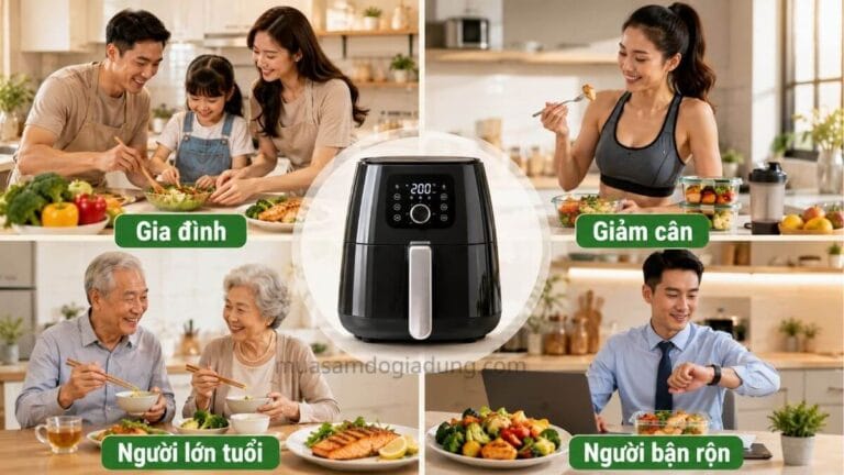 Gia đình người giảm cân người lớn tuổi và người bận rộn sử dụng nồi chiên không dầu