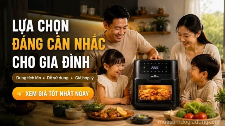 Gia đình Việt sử dụng nồi chiên không dầu BlueStone AFB-5861 trong không gian bếp hiện đại