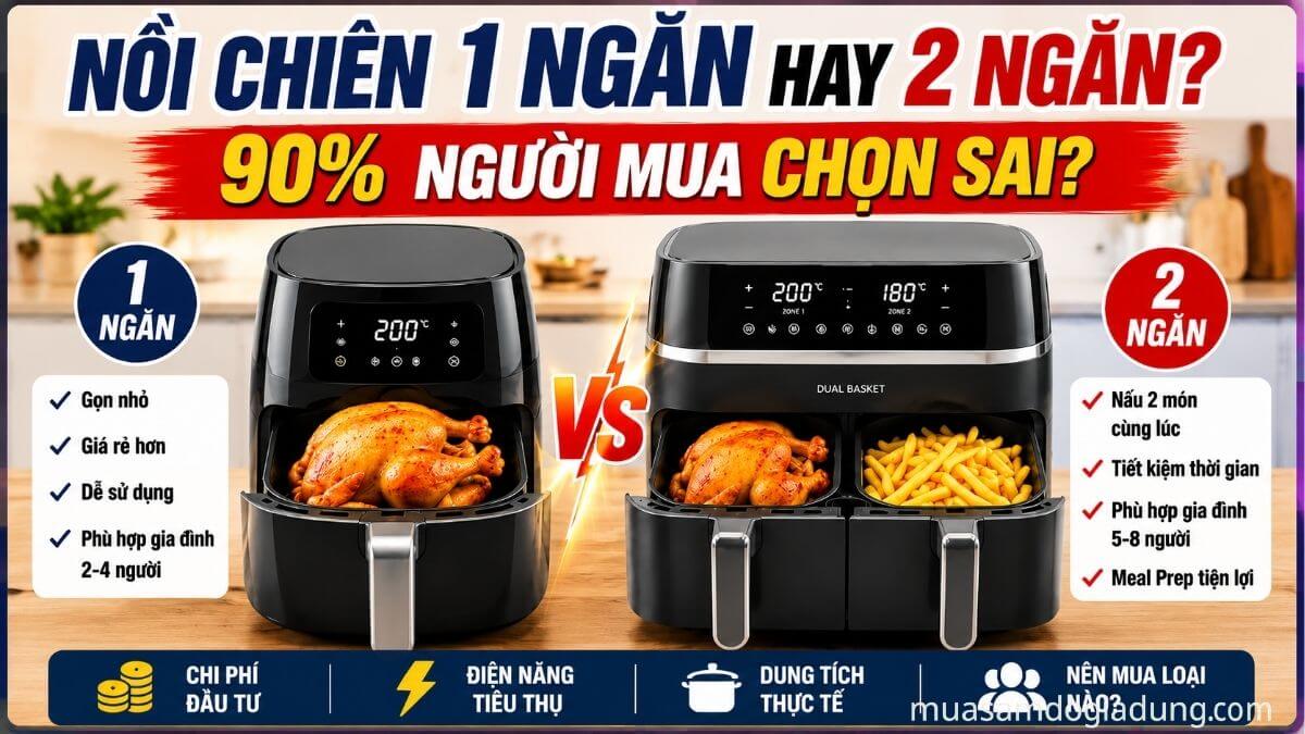 Nồi chiên không dầu 1 ngăn hay 2 ngăn loại nào phù hợp hơn cho gia đình Việt