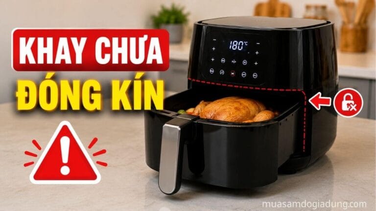 Khay chiên chưa đóng kín khiến nồi chiên không dầu không kích hoạt gia nhiệt