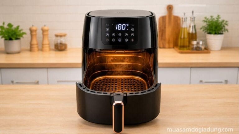 Làm nóng nồi chiên không dầu trước khi chế biến thực phẩm