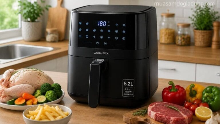Thông số kỹ thuật nồi chiên không dầu Lock&Lock EJF357 dung tích 5.2L công suất 1800W
