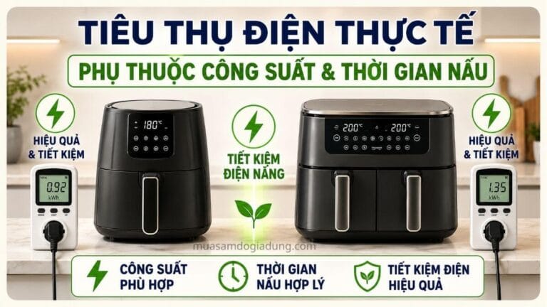 So sánh mức tiêu thụ điện của nồi chiên không dầu 1 ngăn và 2 ngăn trong quá trình sử dụng thực tế