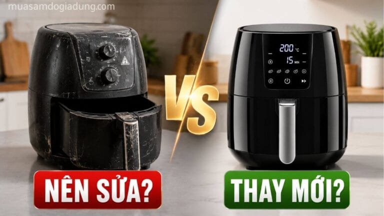 Nồi chiên không dầu cũ xuống cấp và quyết định nên sửa hay thay mới