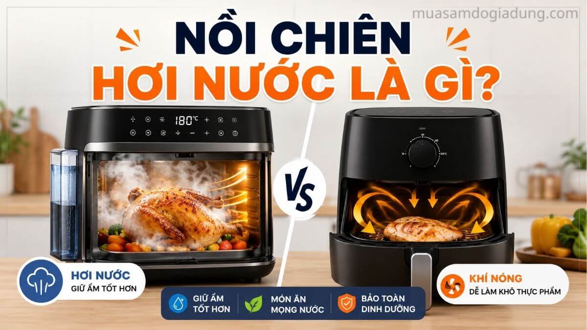 Nồi chiên hơi nước kết hợp khí nóng và hơi nước khác với nồi chiên không dầu truyền thống
