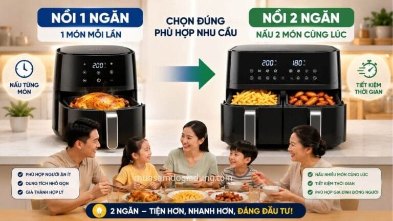 So sánh nồi chiên không dầu một ngăn và hai ngăn trong quá trình chế biến nhiều món ăn