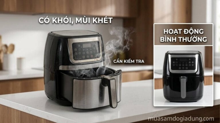 Nồi chiên không dầu xuất hiện khói và mùi khét