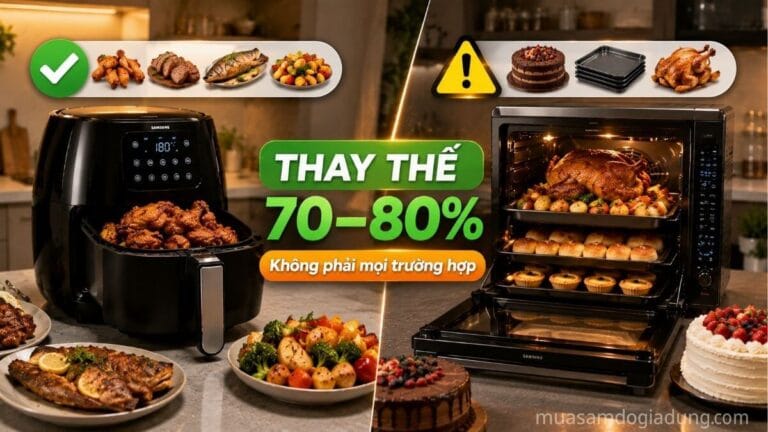 Nồi chiên không dầu và lò nướng đặt cạnh nhau để so sánh khả năng thay thế