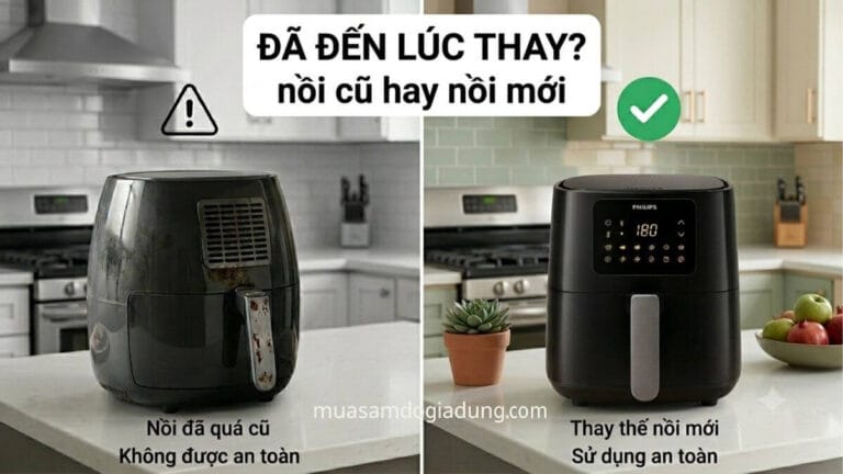 Nồi chiên không dầu cũ với nhiều dấu hiệu xuống cấp