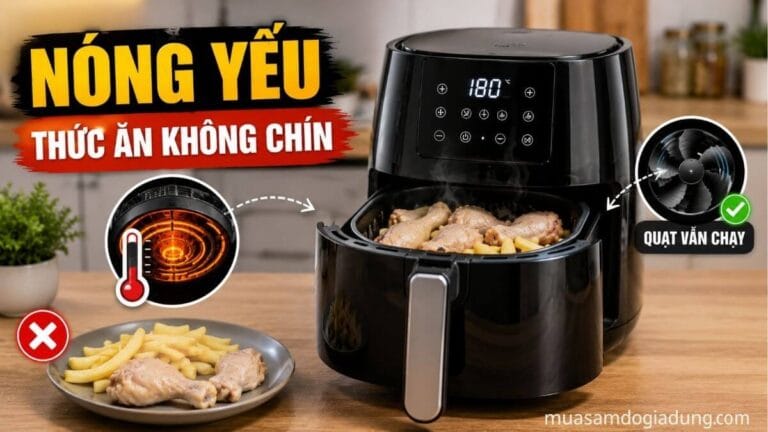 Nồi chiên không dầu nóng yếu khiến thức ăn chín chậm và không đạt độ giòn mong muốn