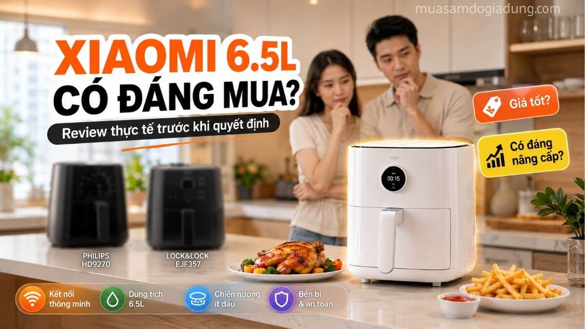 Ảnh thẻ card bài review nồi chiên không dầu Xiaomi Mi Smart Air Fryer 6.5L có đáng mua không