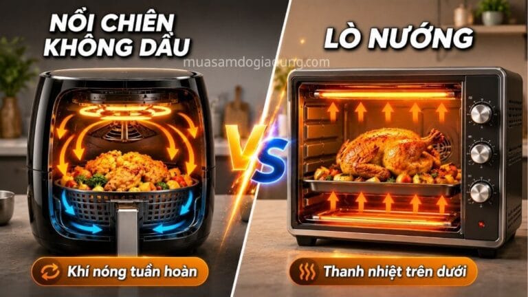 So sánh cấu tạo và cơ chế truyền nhiệt của nồi chiên không dầu và lò nướng