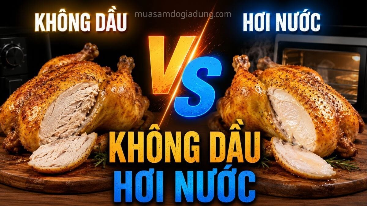 So sánh nồi chiên hơi nước và nồi chiên không dầu qua món gà nướng thực tế