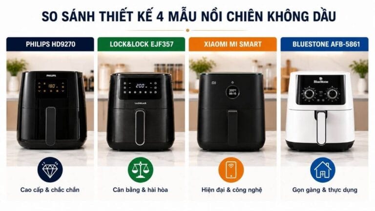 So sánh thiết kế Philips HD9270 Lock&Lock EJF357 Xiaomi Mi Smart và BlueStone AFB-5861