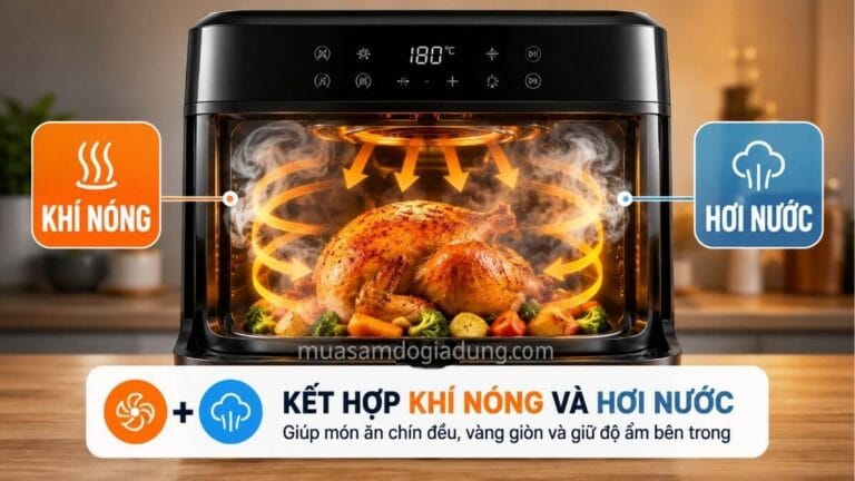 Nồi chiên hơi nước kết hợp khí nóng và hơi nước trong quá trình làm chín thực phẩm
