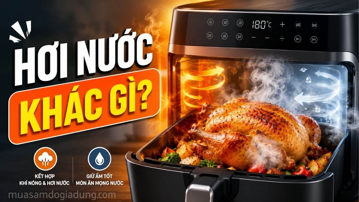 Steam Air Fryer sử dụng hơi nước kết hợp khí nóng trong quá trình nấu ăn