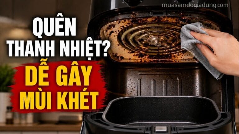 Thanh nhiệt nồi chiên không dầu bám dầu mỡ và cặn thức ăn gây mùi khét