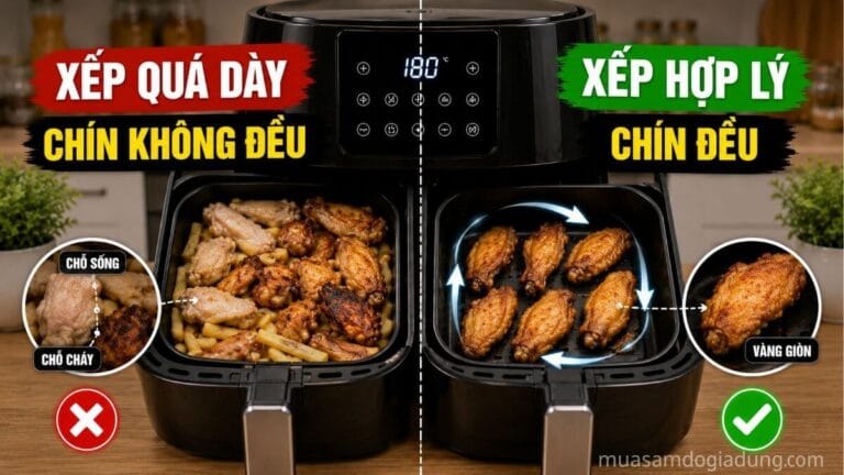 Thức ăn chín không đều trong nồi chiên không dầu do xếp thực phẩm quá dày