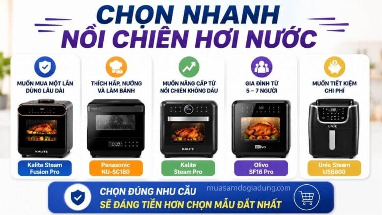 Bảng chọn nhanh nồi chiên hơi nước theo nhu cầu sử dụng