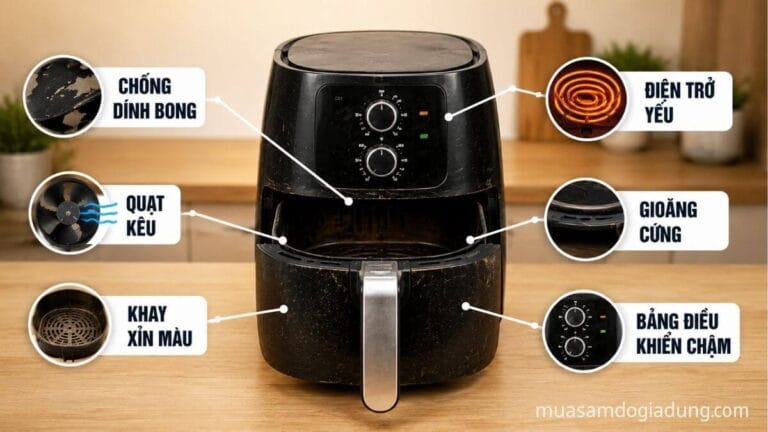 Các bộ phận nồi chiên không dầu thường xuống cấp sau 2–3 năm sử dụng